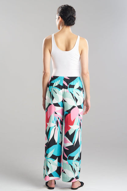 Abstract Palm Printed Satin Pants Multi