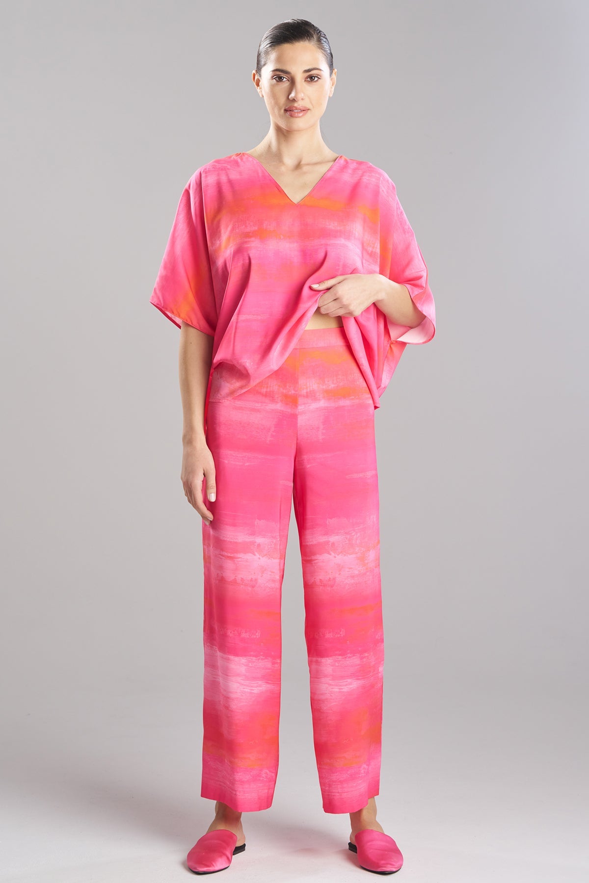 Aurora Printed Satin Pants Pink Poppy