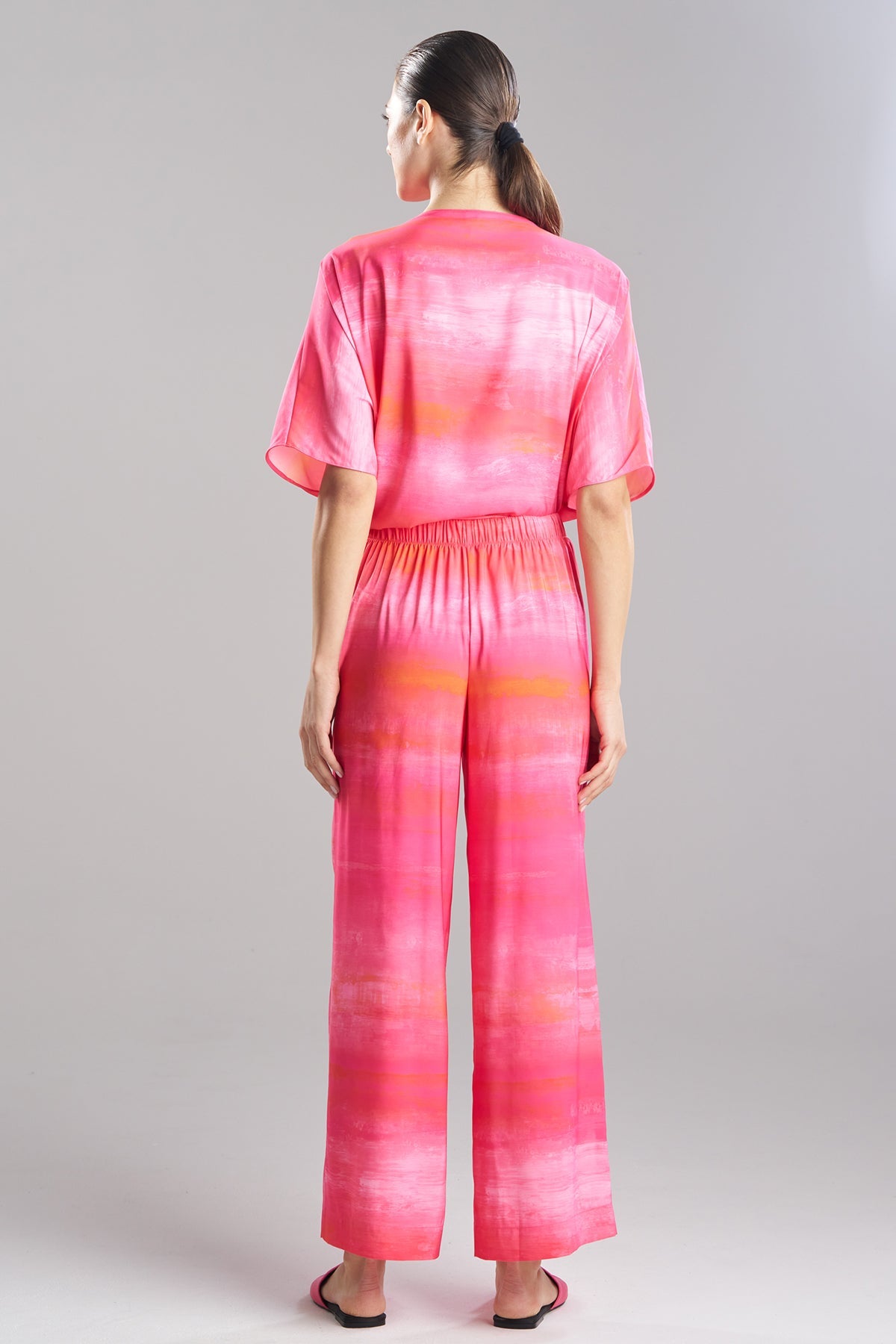 Aurora Printed Satin Pants Pink Poppy