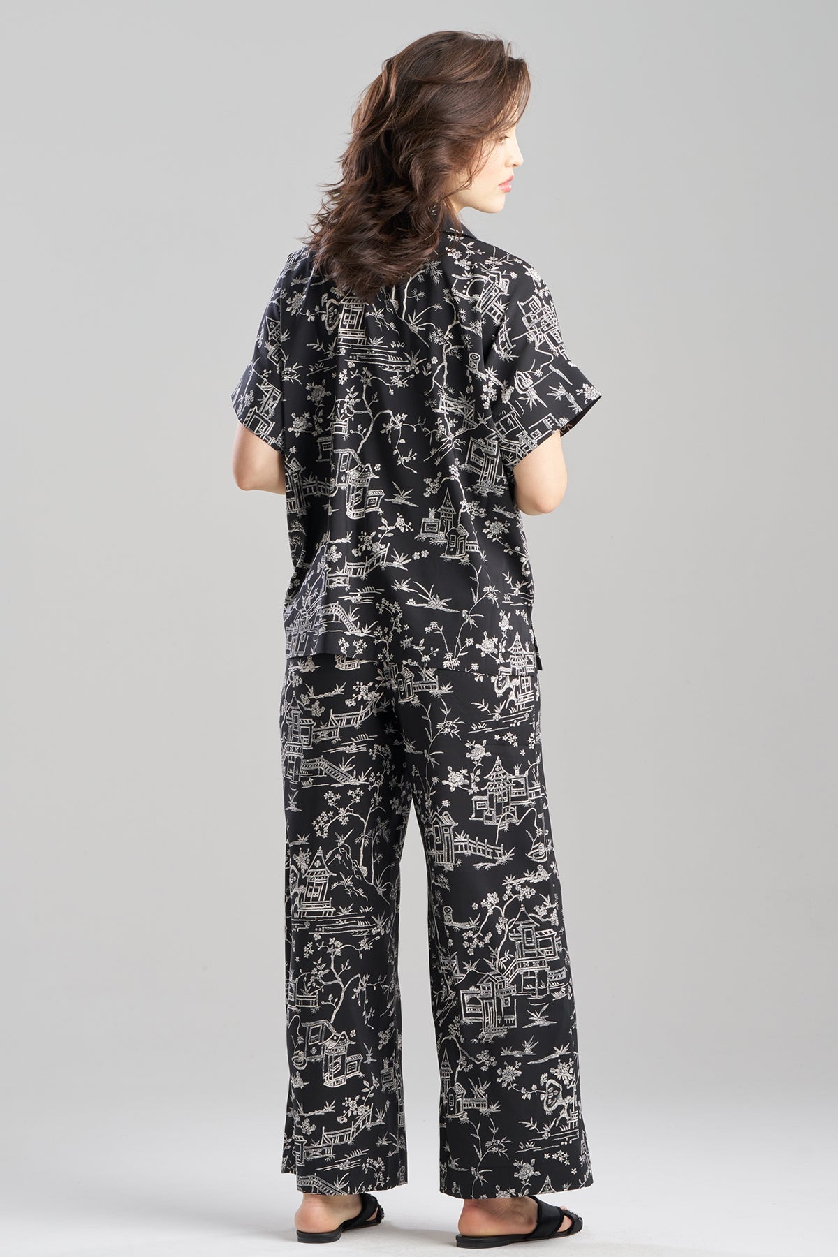 Toile Printed Satin Top Black