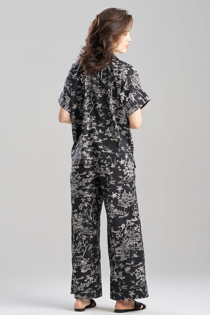 Toile Printed Satin Top Black