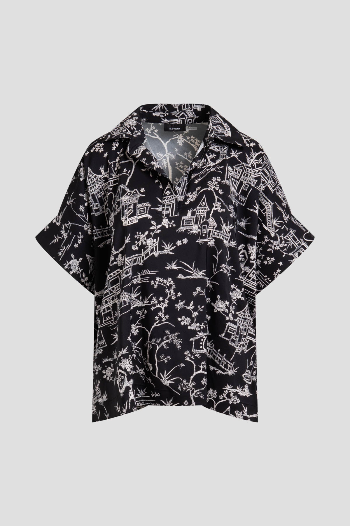 Toile Printed Satin Top Black