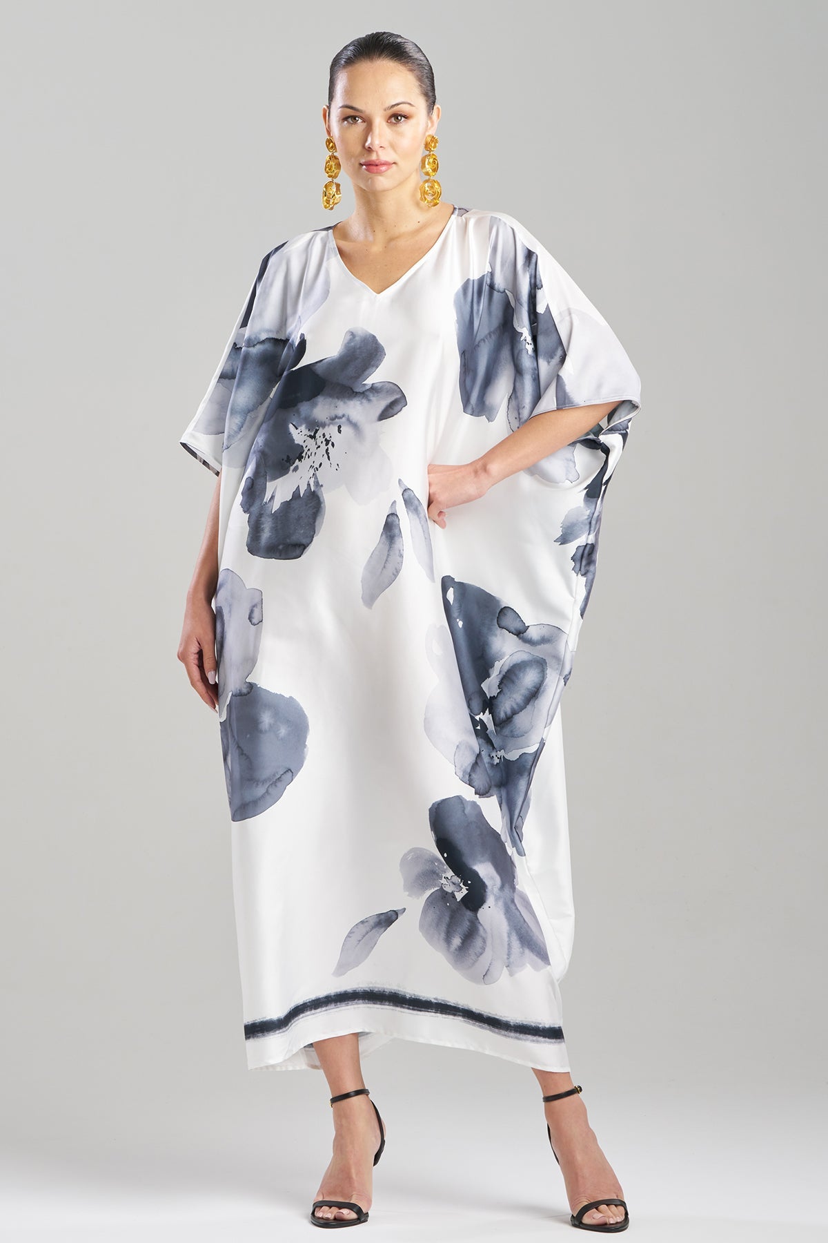 Aurelia Printed Satin Square Caftan Warm White