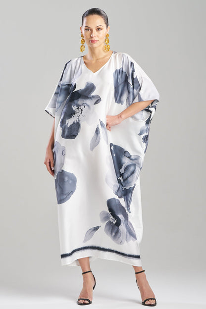 Aurelia Printed Satin Square Caftan Warm White