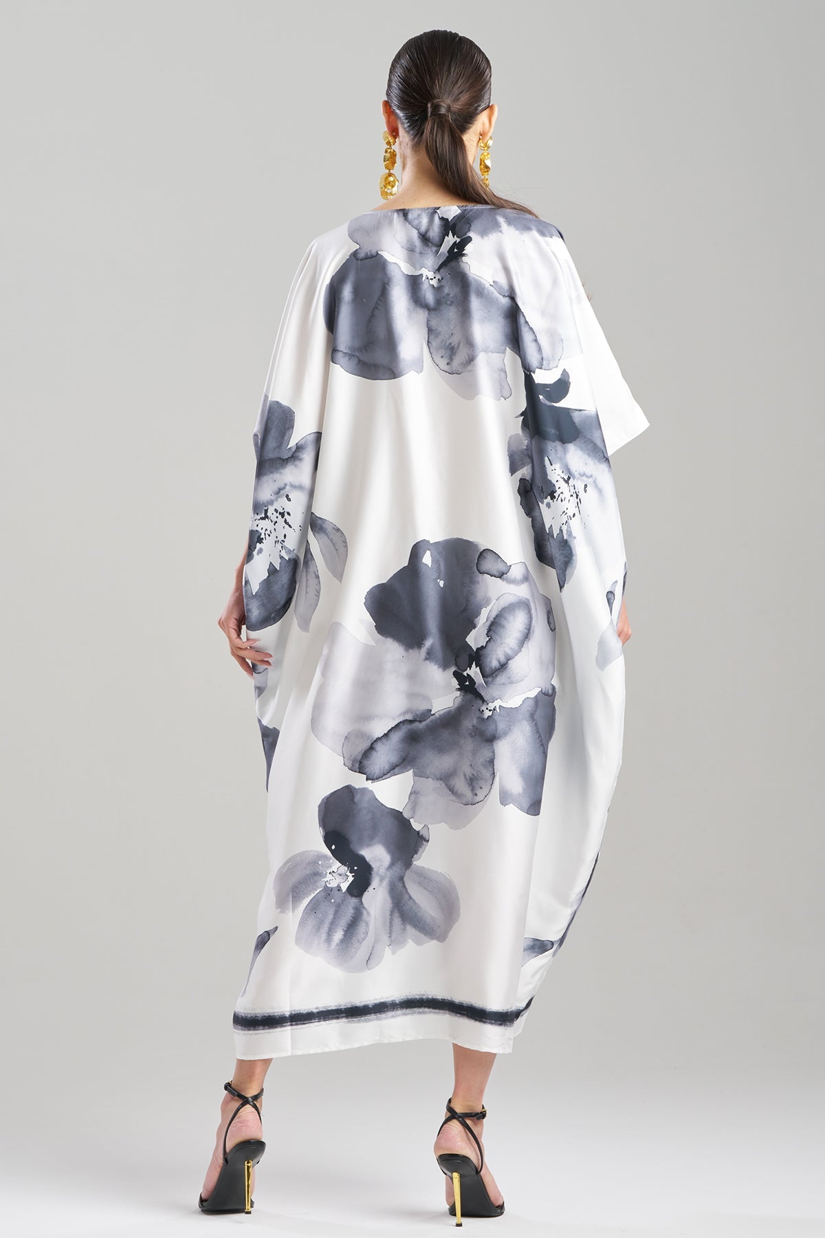 Aurelia Printed Satin Square Caftan Warm White
