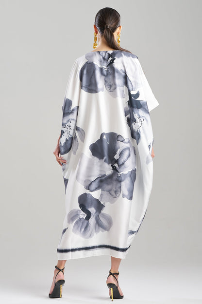 Aurelia Printed Satin Square Caftan Warm White
