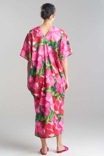 Isla Printed Satin V-Neck Caftan Pink