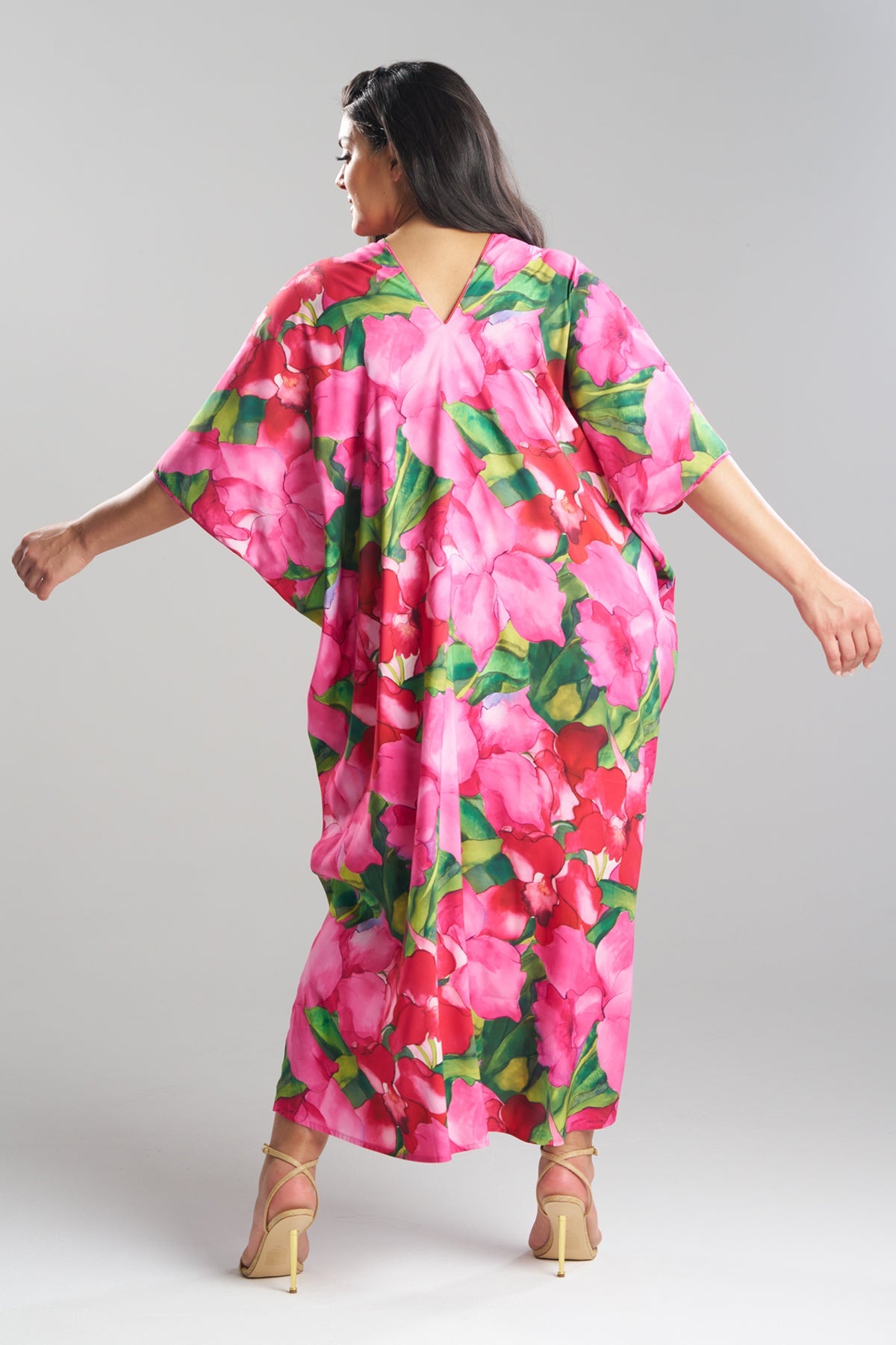 Isla Printed Satin V-Neck Caftan Pink