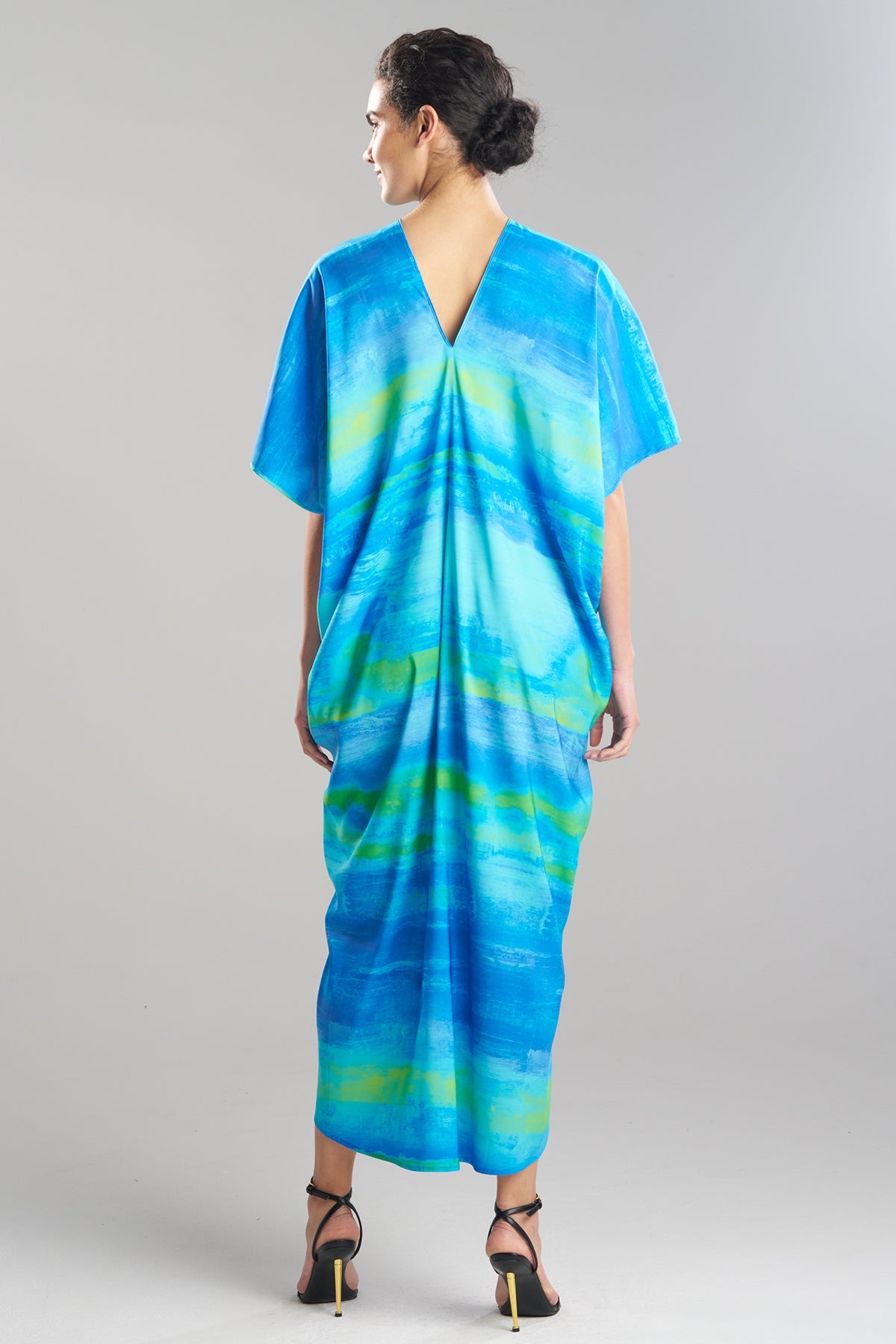 Aurora Printed Satin Caftan Azure