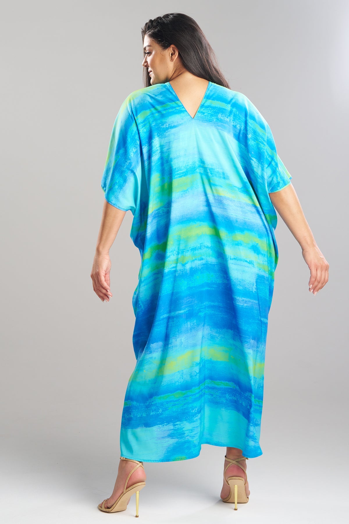 Aurora Printed Satin Caftan Azure