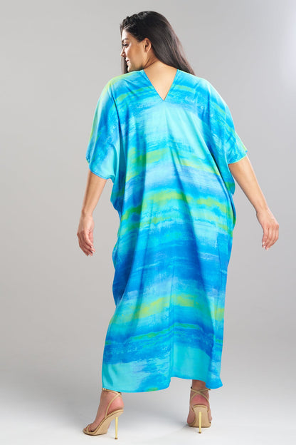 Aurora Printed Satin Caftan Azure