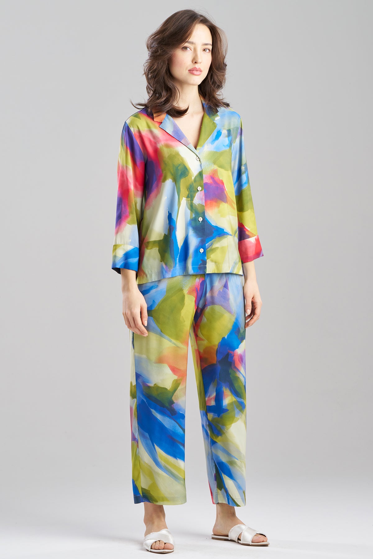 Kumo Printed Stretch Satin Notch PJ Set Kumo Multi
