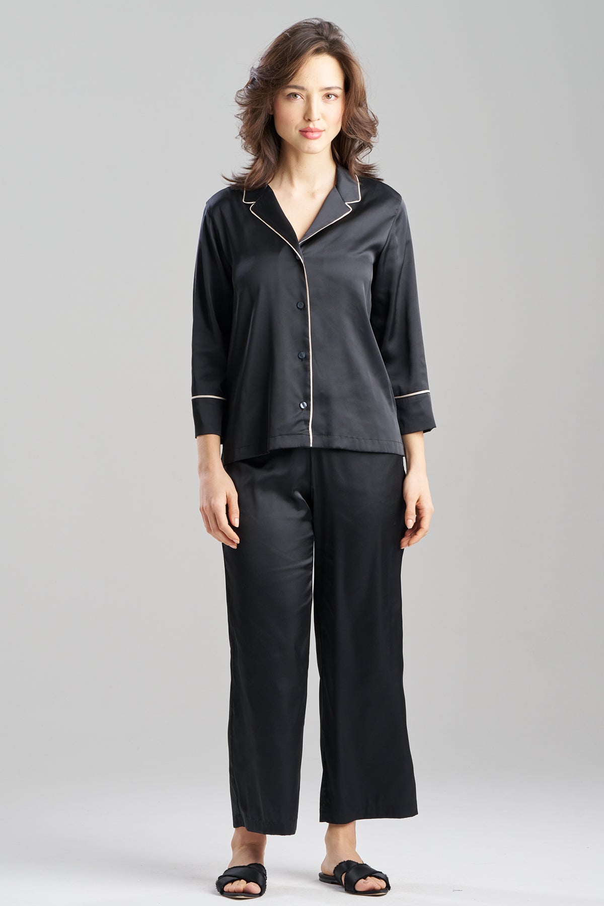 Satin Essentials Notch PJ Set Black