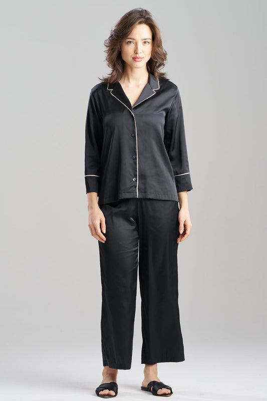Satin Essentials Notch PJ Set Black