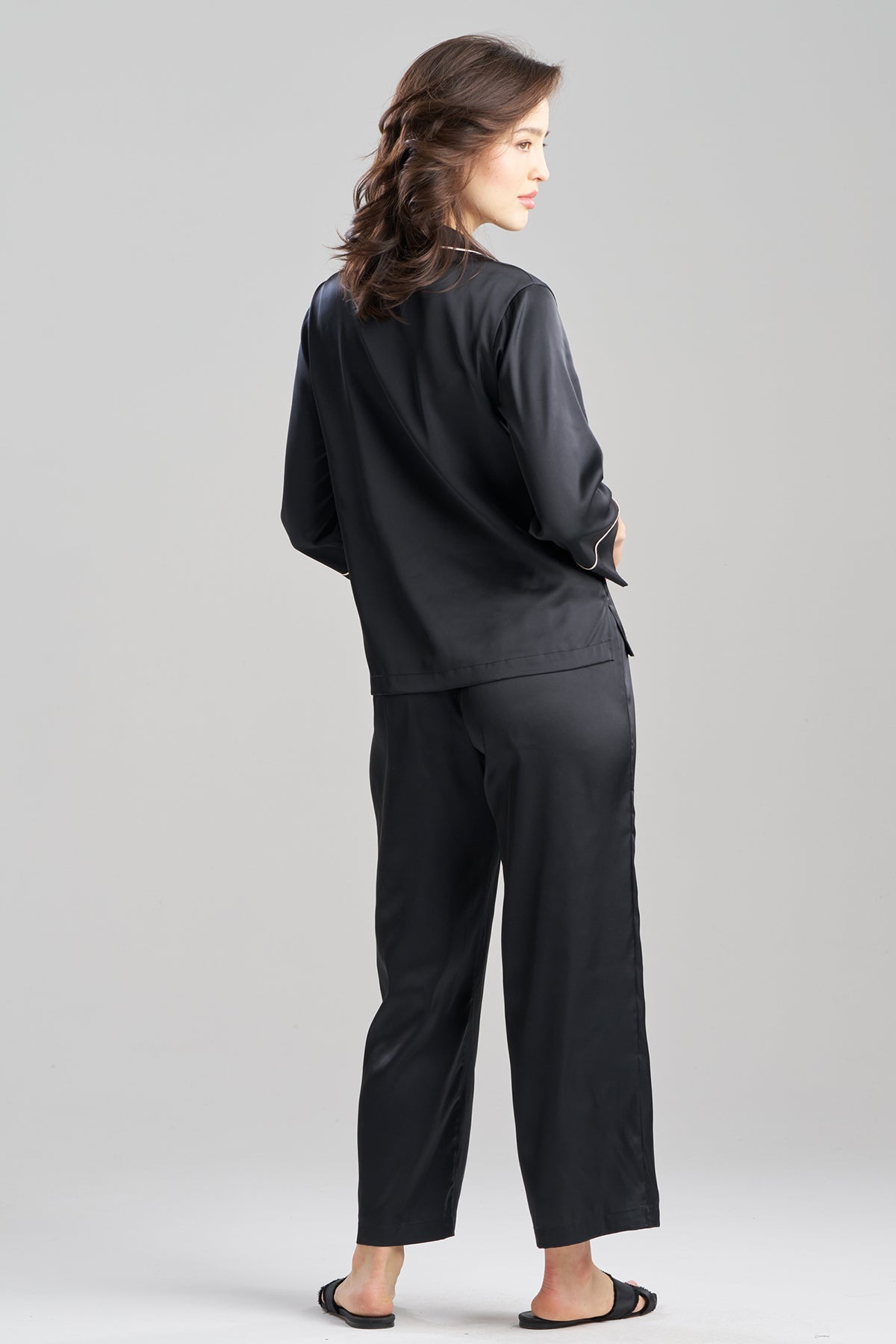 Satin Essentials Notch PJ Set Black