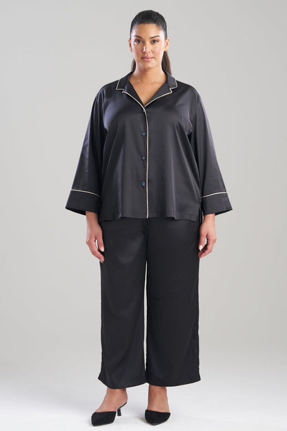 Satin Essentials Notch PJ Set Black