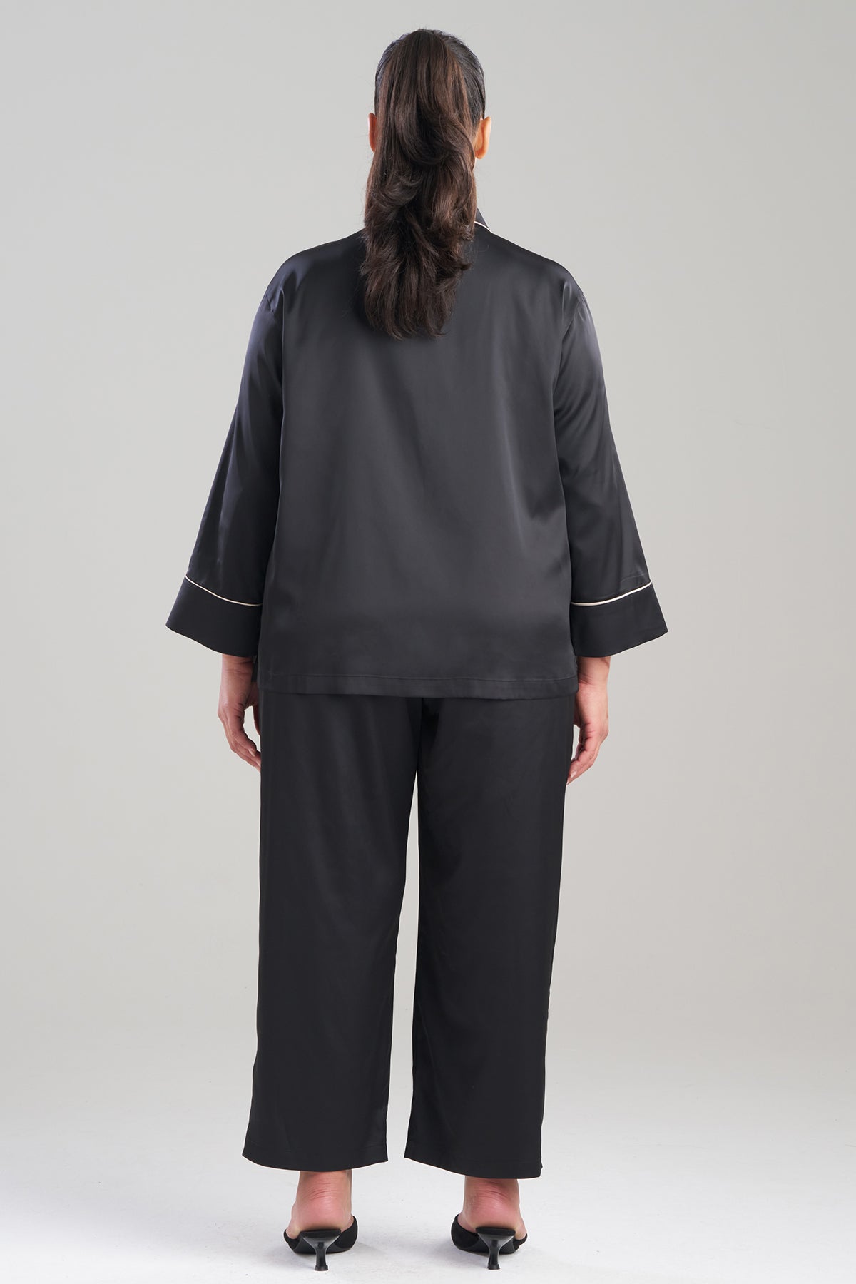 Satin Essentials Notch PJ Set Black