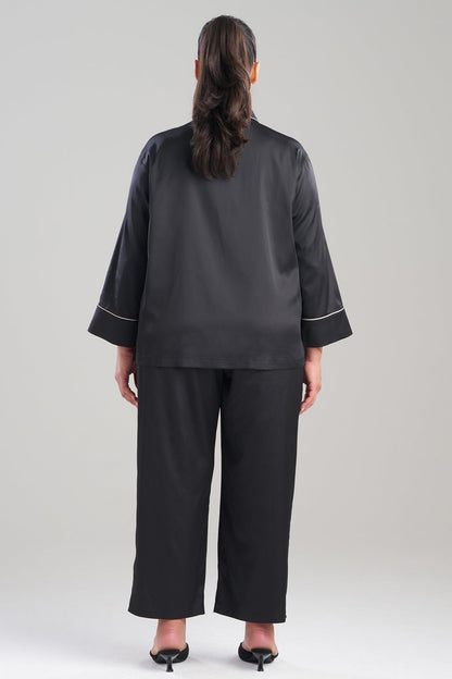Satin Essentials Notch PJ Set Black