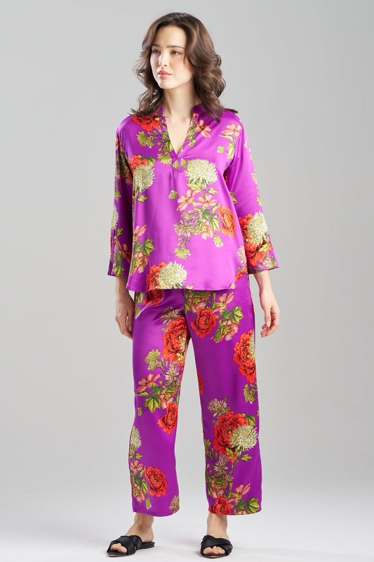 Crysanthe Printed Satin Mandarin PJ Set Crysanthe Orchid