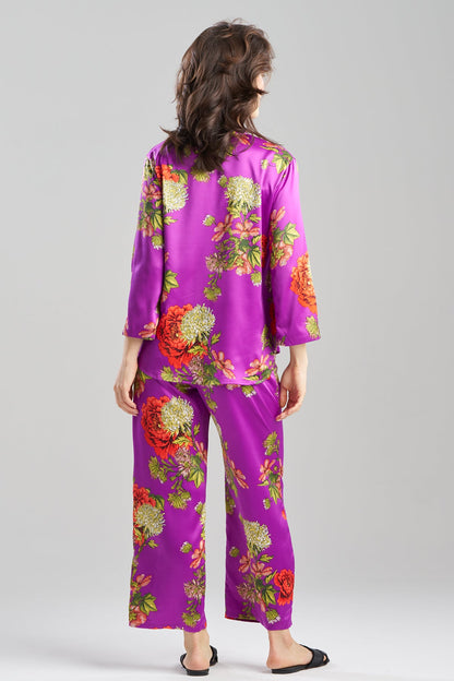 Crysanthe Printed Satin Mandarin PJ Set Crysanthe Orchid