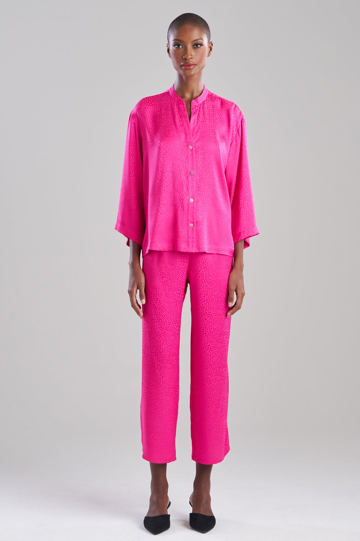 Wilderness Satin Jacquard Button Down PJ Set Wilderness Pink