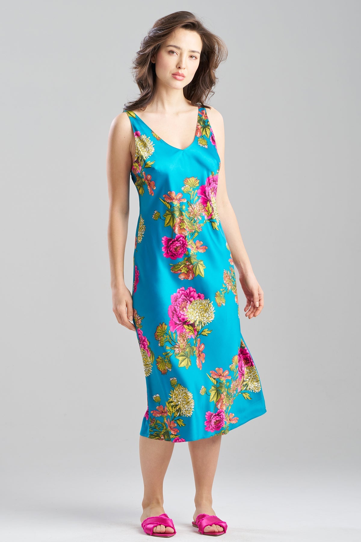 Crysanthe Printed Satin Slip Dress Crysanthe Blue