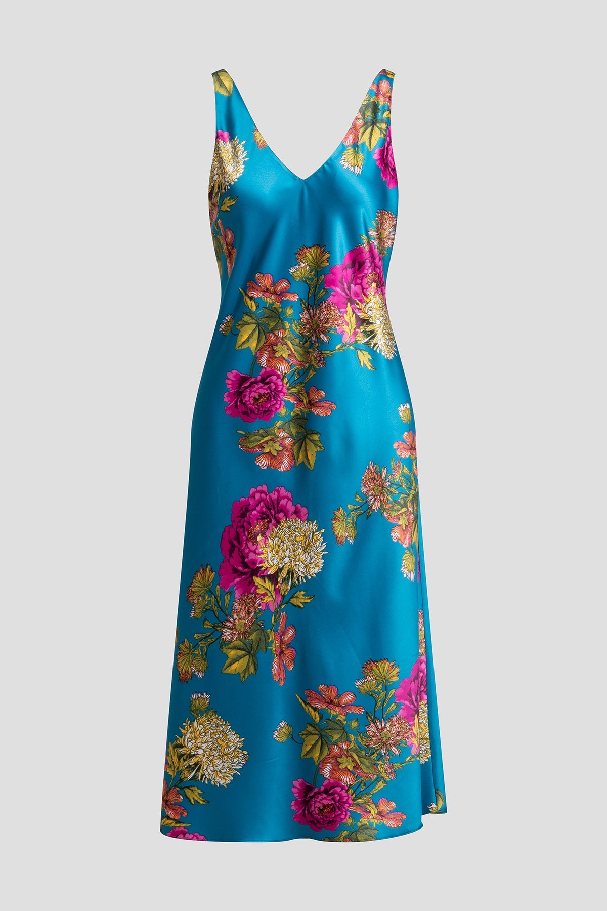 Crysanthe Printed Satin Slip Dress Crysanthe Blue