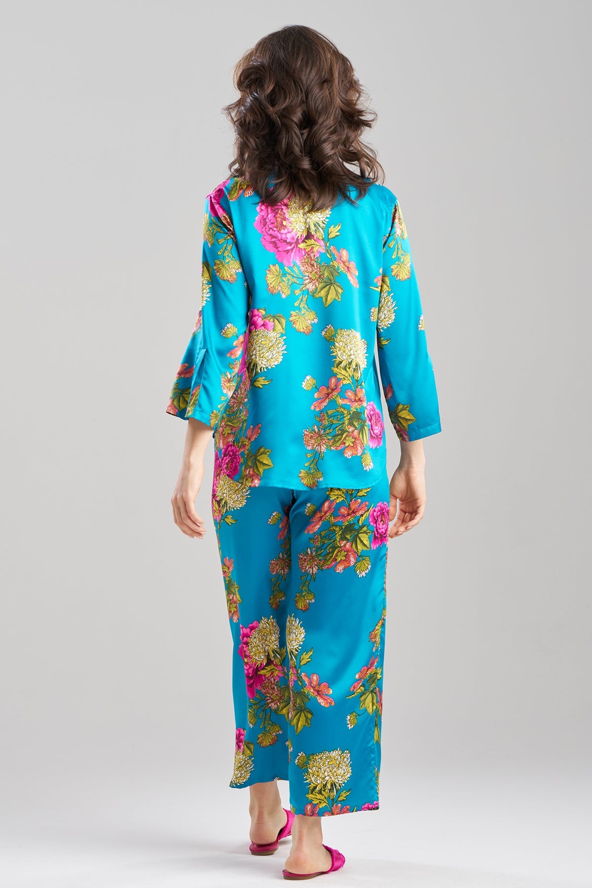 Crysanthe Printed Satin Mandarin PJ Set Crysanthe Blue