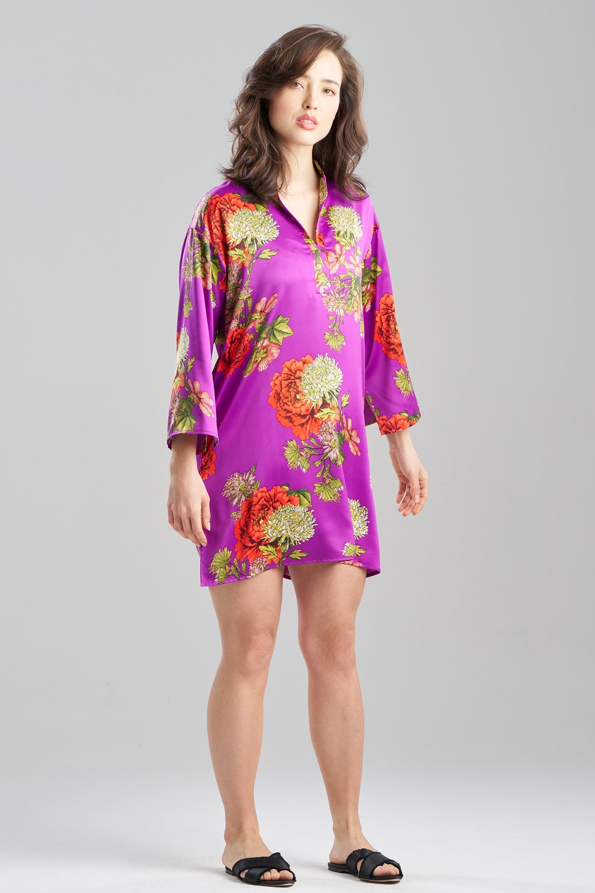 Crysanthe Printed Satin Sleepshirt Crysanthe Orchid