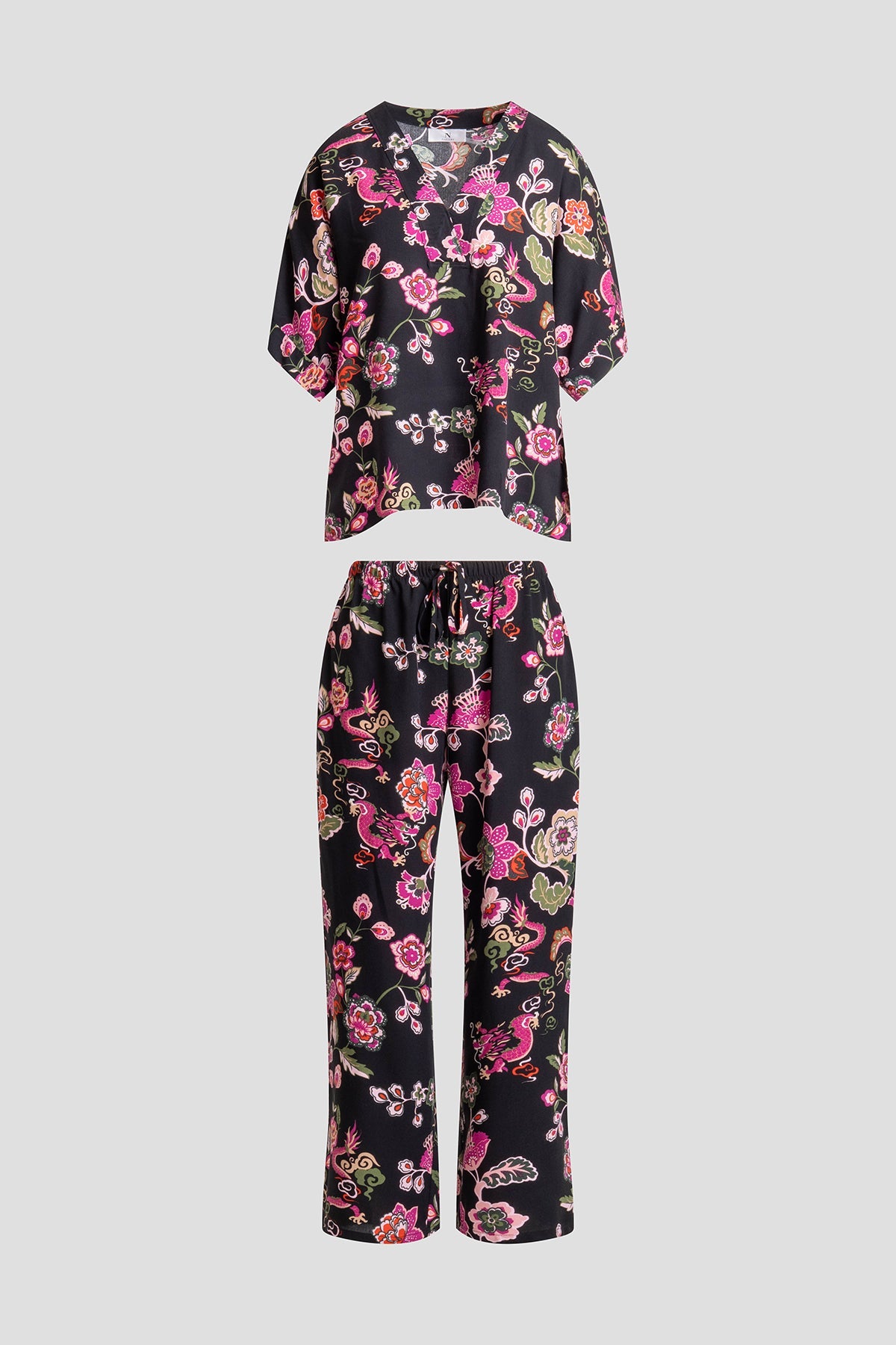 Fleur Dragon Printed Challis PJ Set Fleur Dragon Black