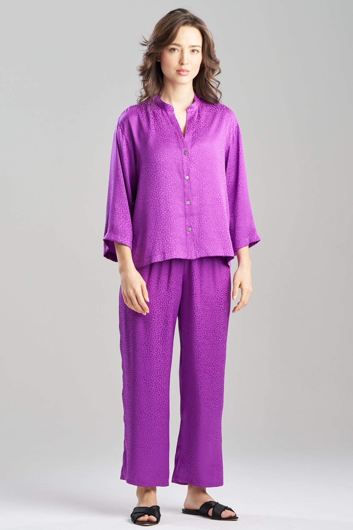 Wilderness Satin Jacquard Button Down PJ Set Wilderness Orchid