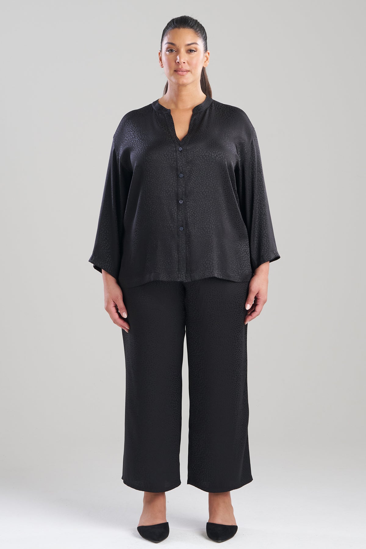Wilderness Satin Jacquard Button Down PJ Set Wilderness Black