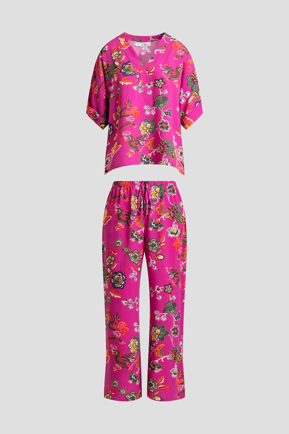 Fleur Dragon Printed Challis PJ Set Fleur Dragon Pink
