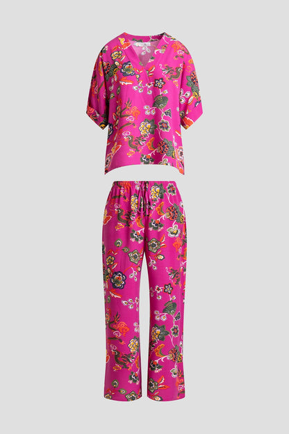 Fleur Dragon Printed Challis PJ Set Fleur Dragon Pink