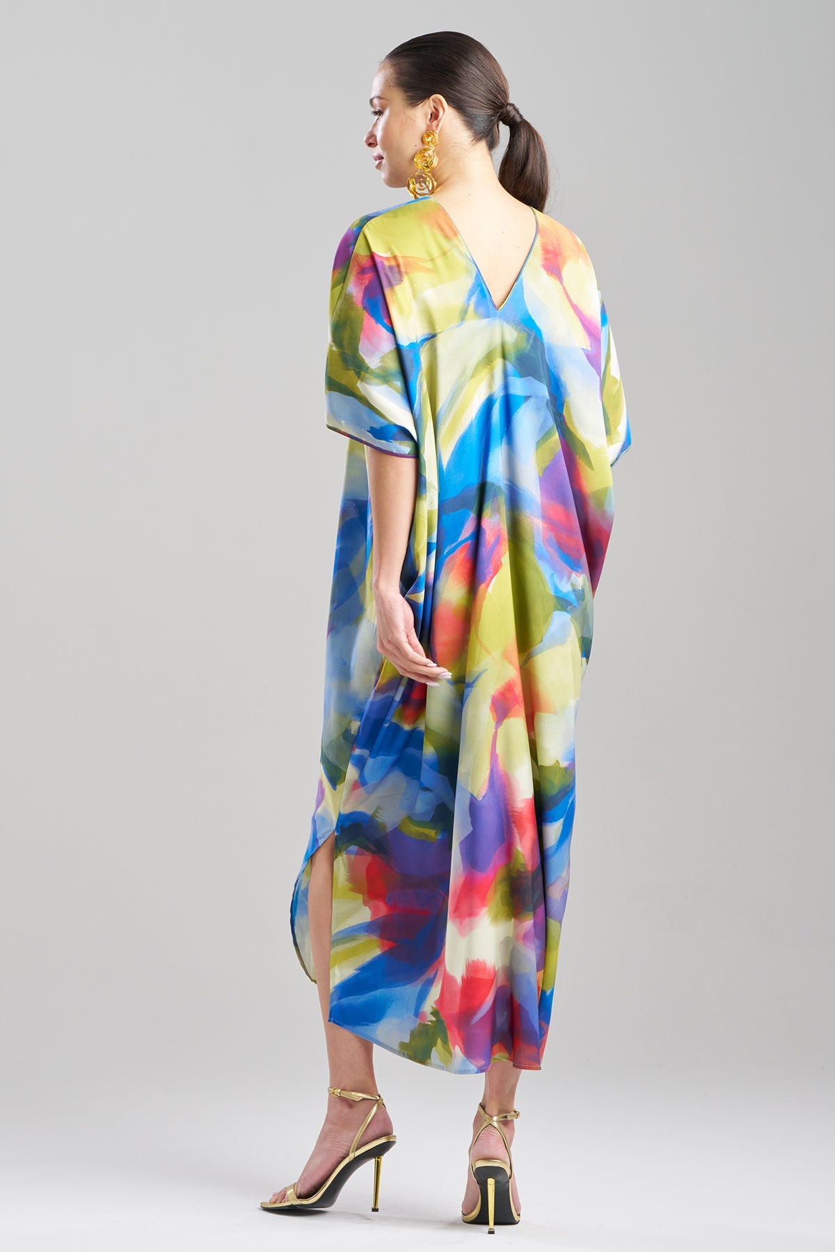 Kumo Printed Stretch Satin V-Neck Caftan Kumo Multi