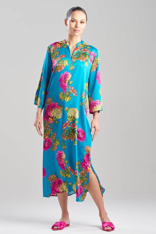 Crysanthe Printed Satin Zip Caftan Crysanthe Blue