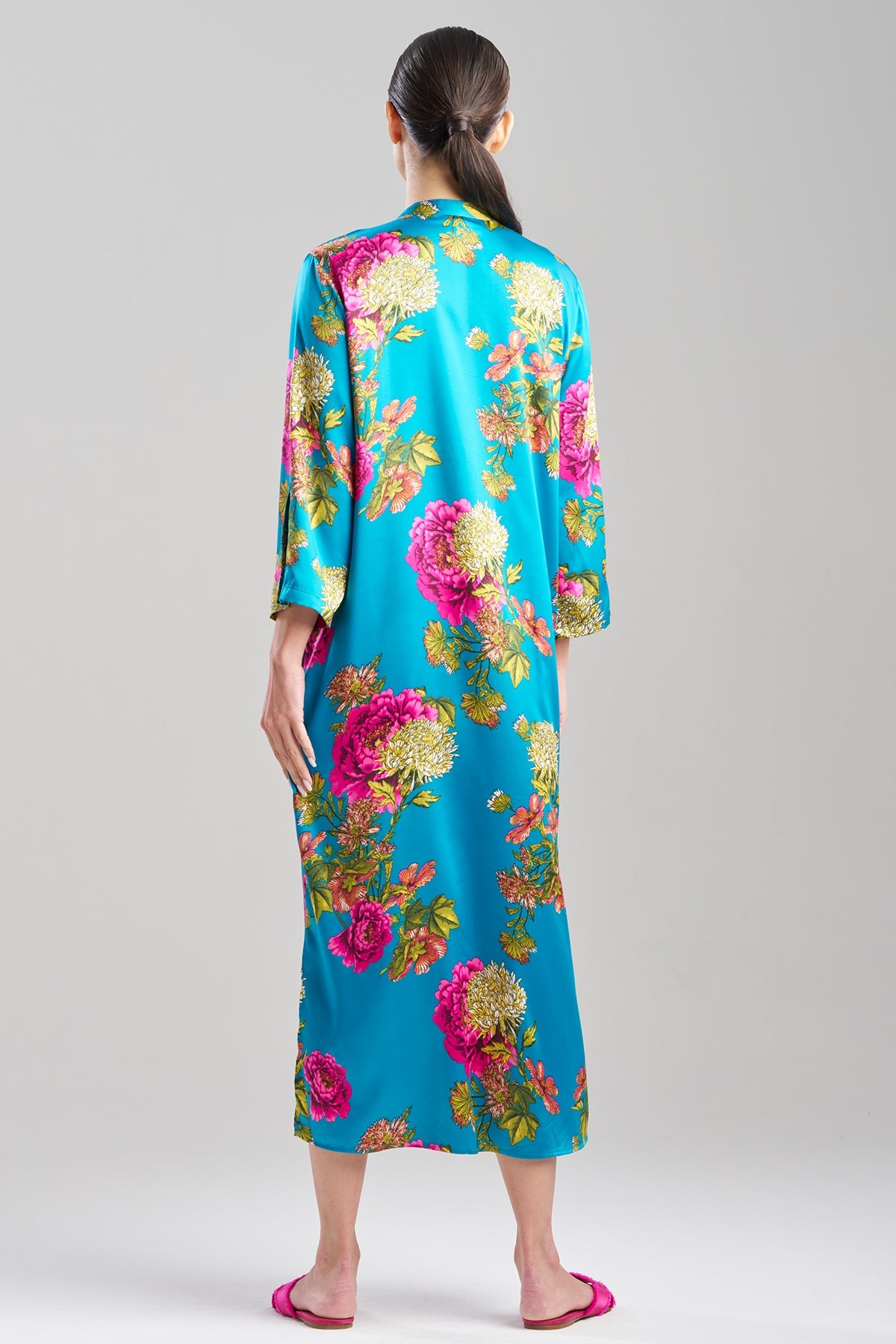 Crysanthe Printed Satin Zip Caftan Crysanthe Blue