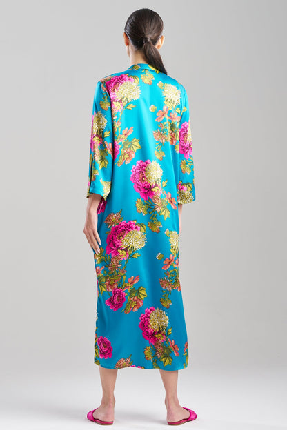 Crysanthe Printed Satin Zip Caftan Crysanthe Blue