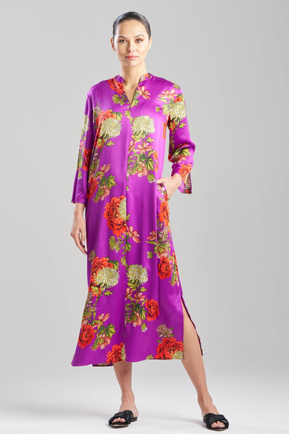 Crysanthe Printed Satin Zip Caftan Crysanthe Orchid