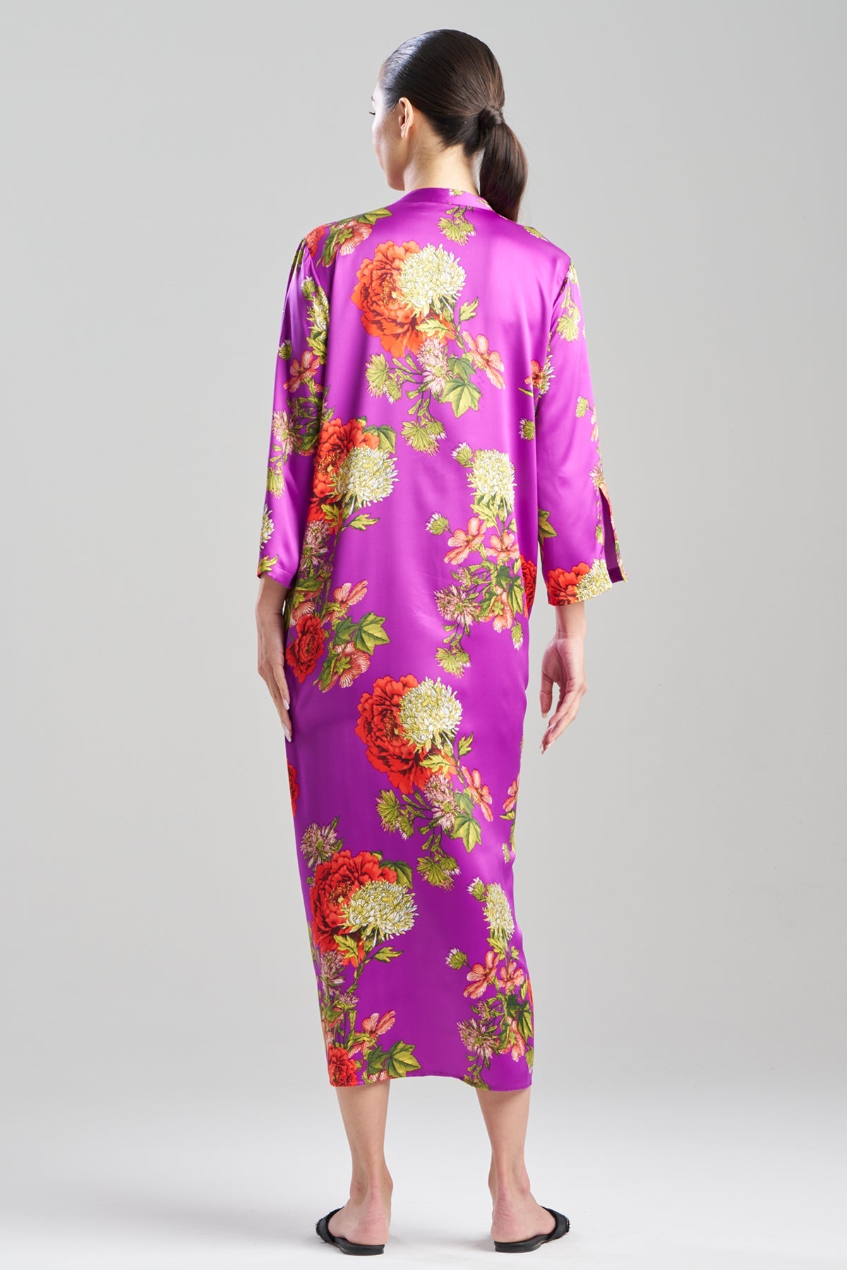 Crysanthe Printed Satin Zip Caftan Crysanthe Orchid