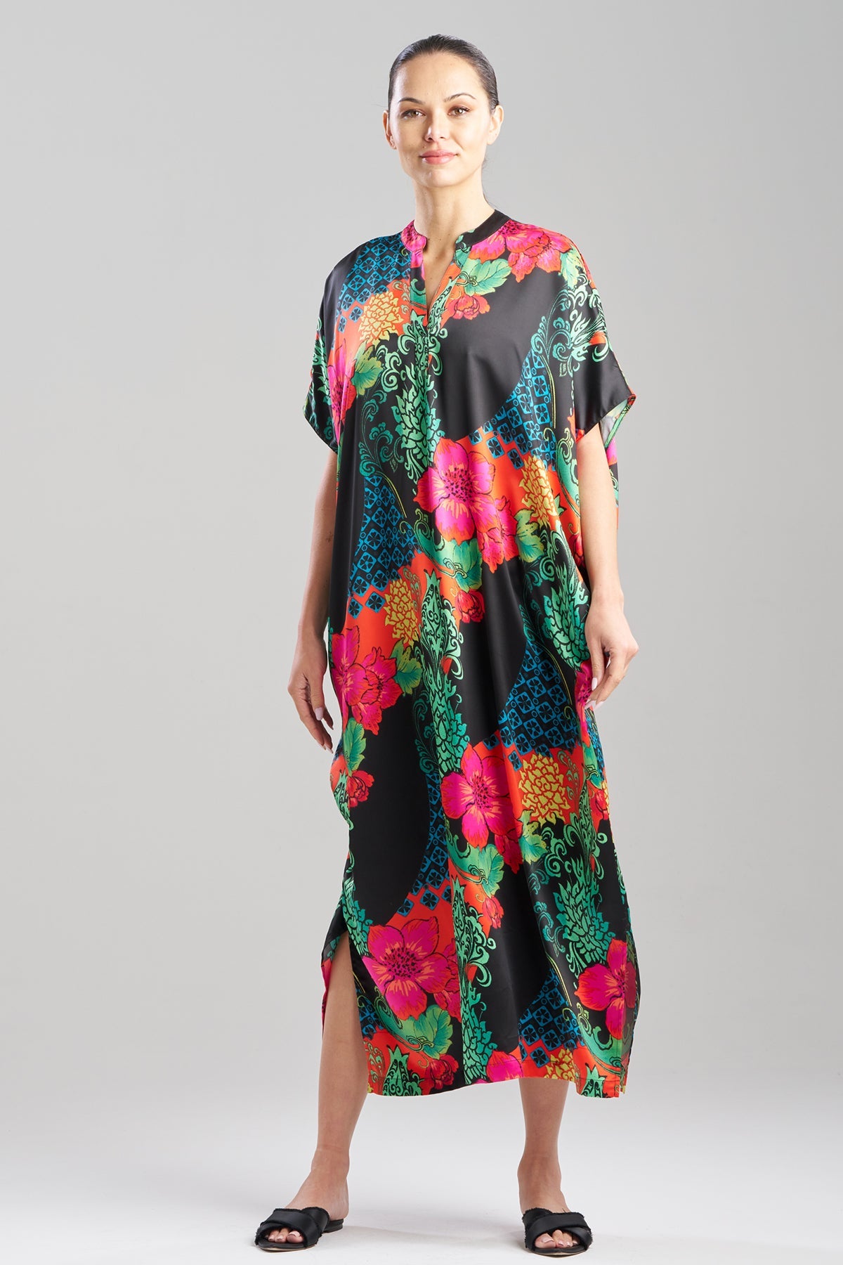 Harvest Printed Satin Wedge Caftan Harvest Black