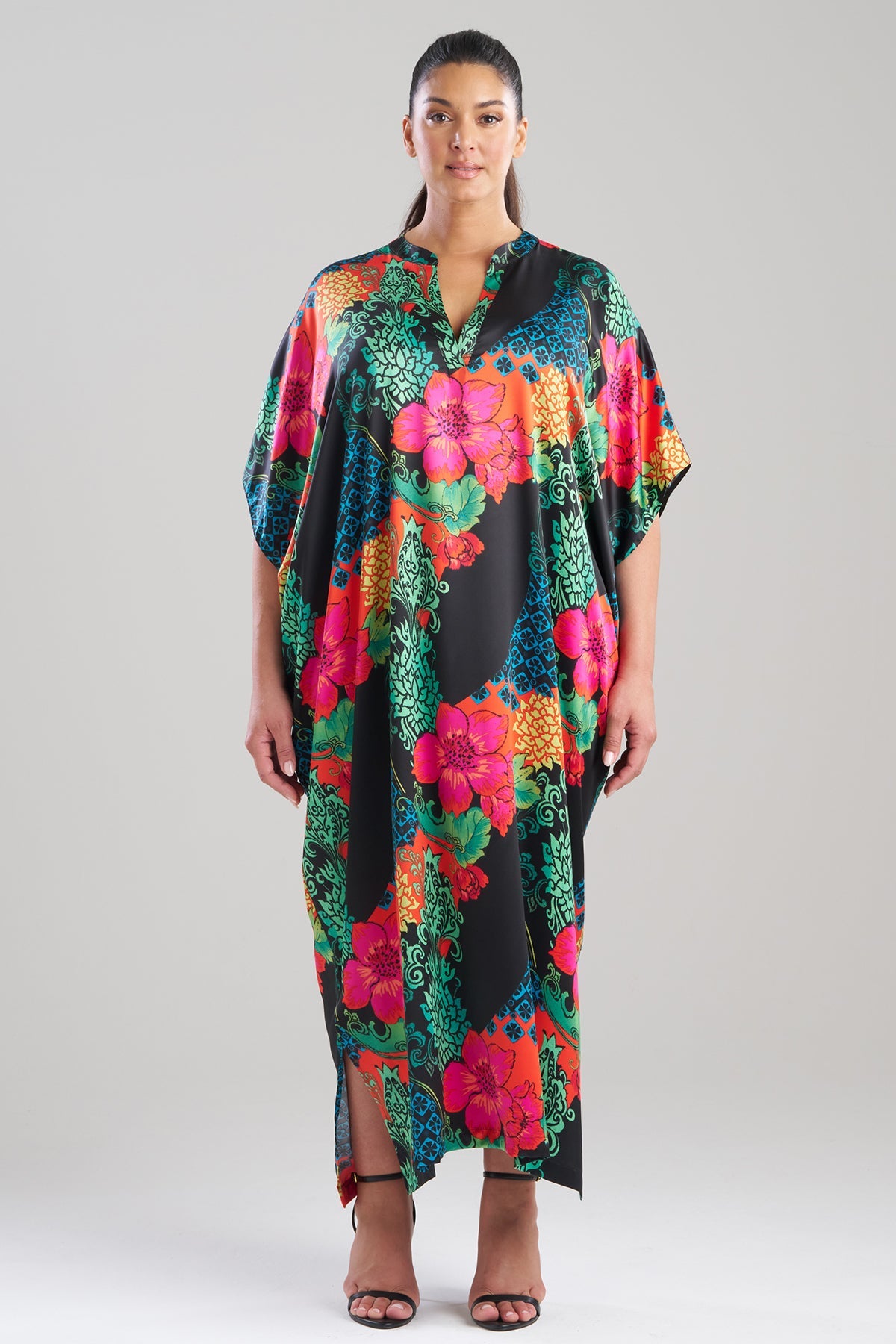 Harvest Printed Satin Wedge Caftan Harvest Black