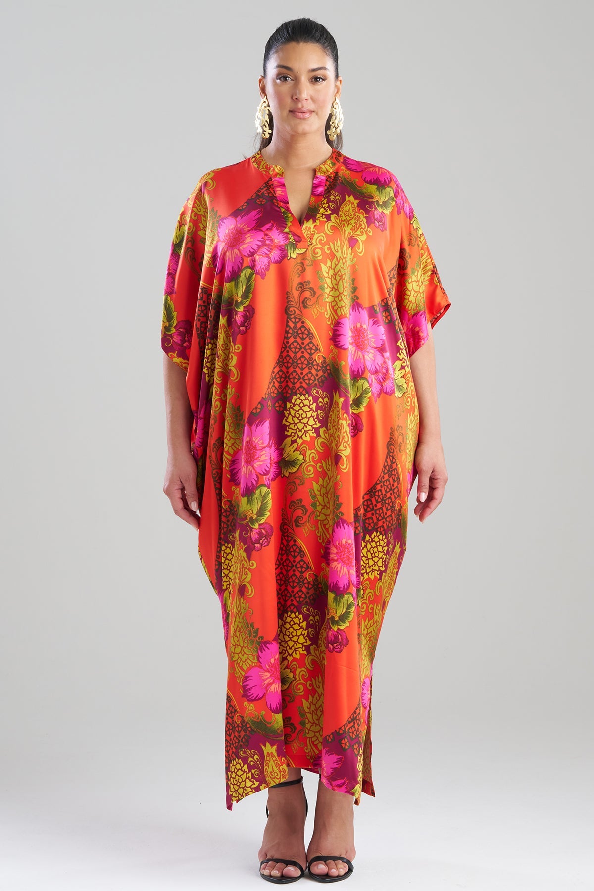 Harvest Printed Satin Wedge Caftan Harvest Orange