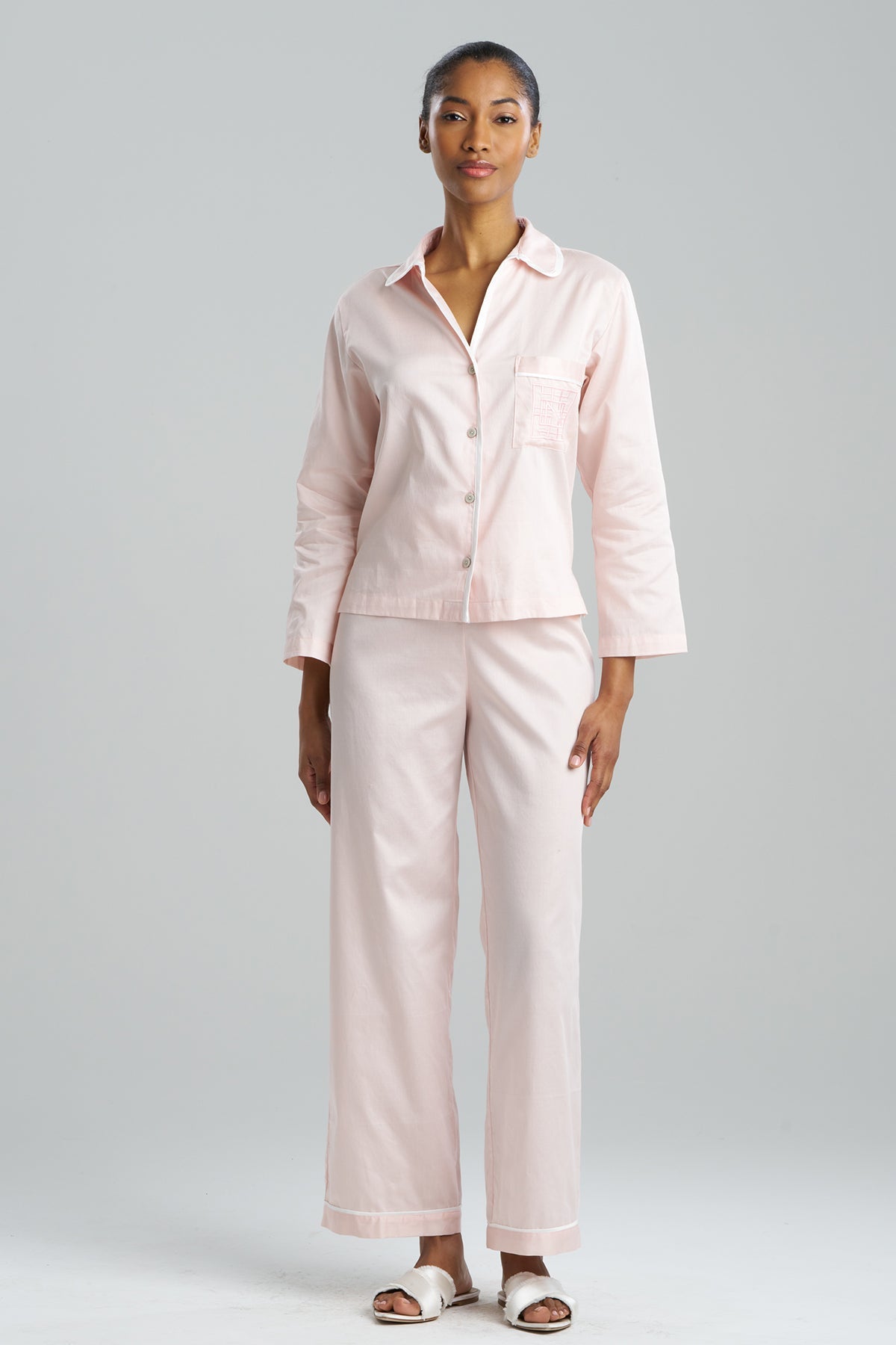 Cotton Sateen Embroidered Essentials Notch PJ Blush Pink