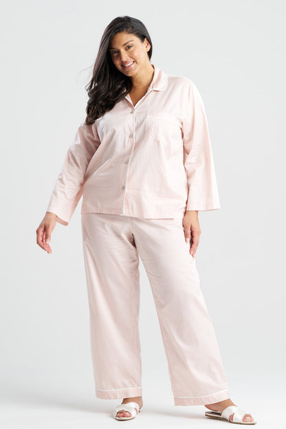 Cotton Sateen Embroidered Essentials Notch PJ Blush Pink