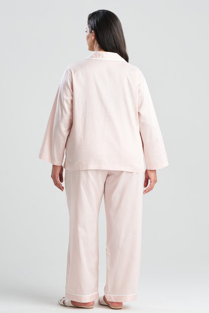 Cotton Sateen Embroidered Essentials Notch PJ Blush Pink