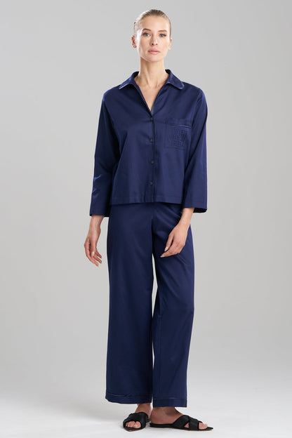 Cotton Sateen Embroidered Essentials Notch PJ Midnight Navy