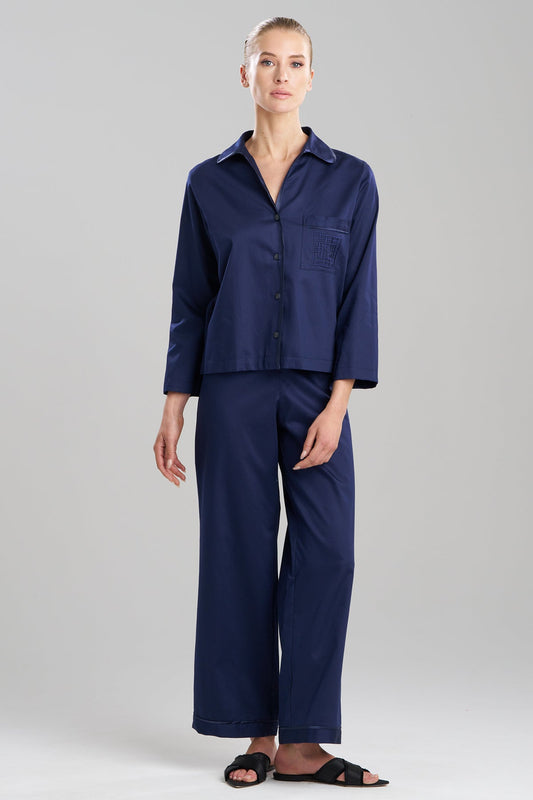 Cotton Sateen Embroidered Essentials Notch PJ Midnight Navy