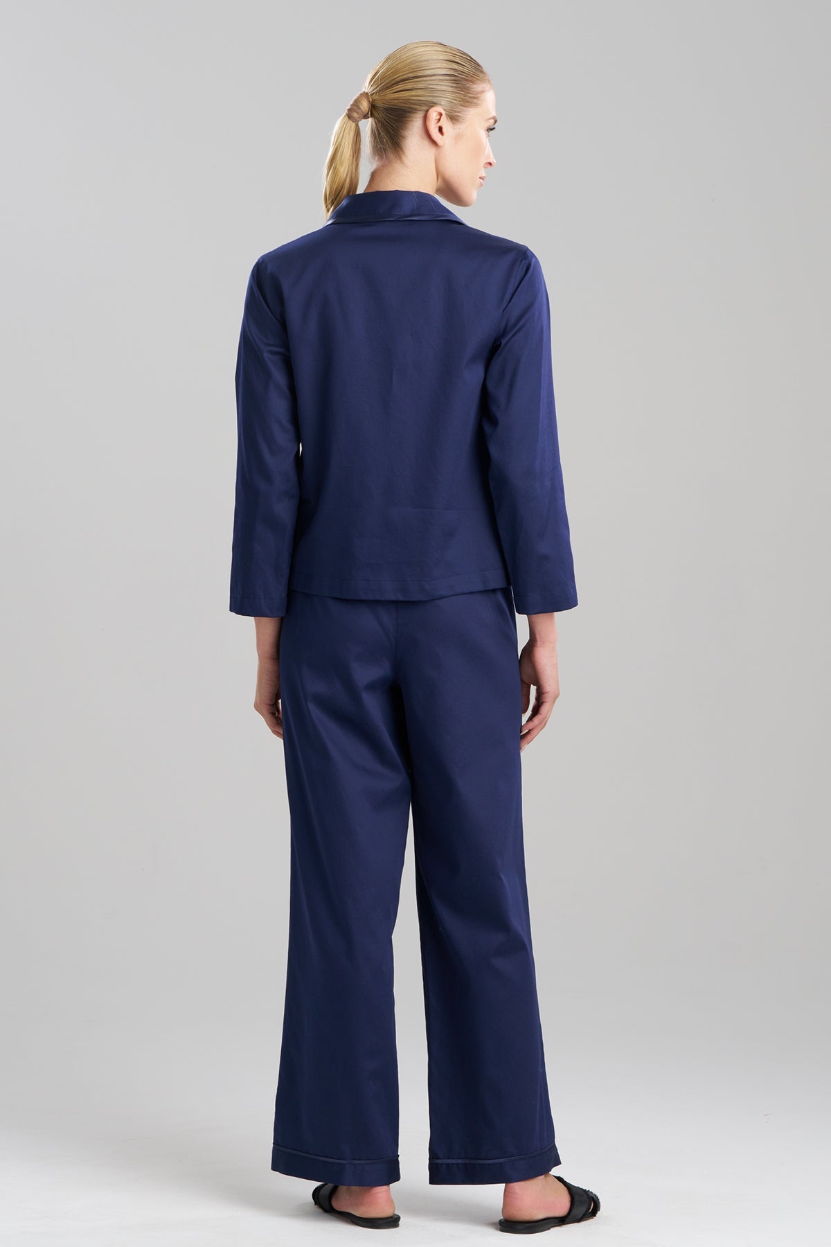 Cotton Sateen Embroidered Essentials Notch PJ Midnight Navy
