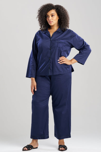 Cotton Sateen Embroidered Essentials Notch PJ Midnight Navy